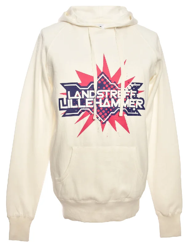 White Printed Hoodie - L