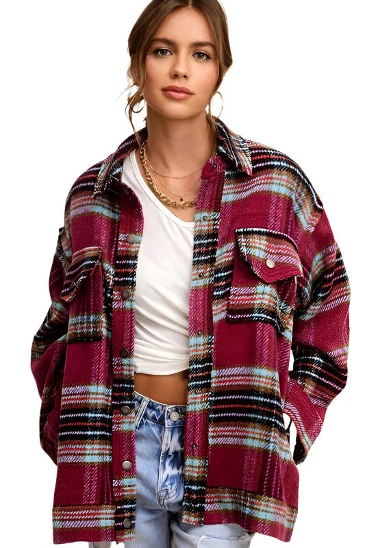 Womens Colorful Plaid Hailee Thick Shirt Jacket