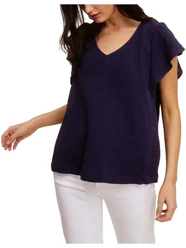 Womens Cotton Gauze Ruffled Pullover Top