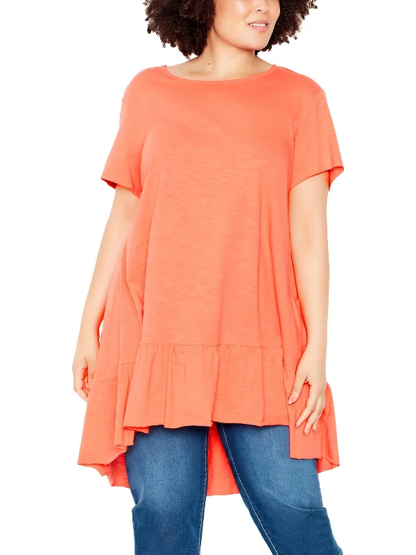 Womens Cotton Ruffled Pullover Top