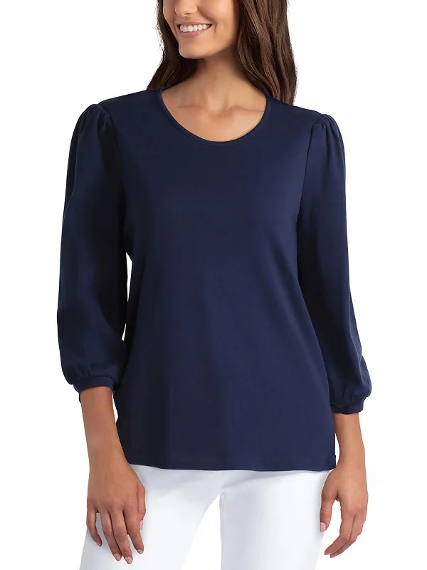 Womens Crewneck Puff Sleeve Pullover Top