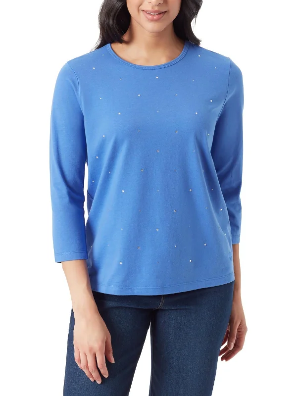 Womens Crewneck Three Quarter Sleeve Pullover Top