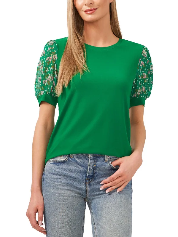 Womens Floral Print Crewneck Pullover Top