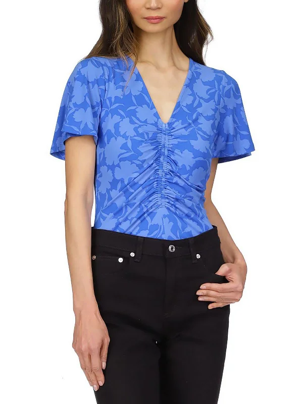 Womens Printed Ruched Pullover Top