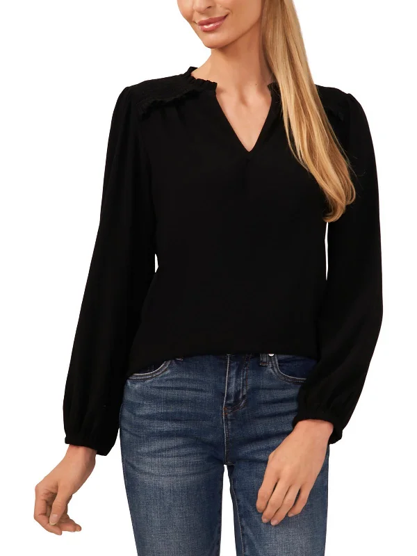 Womens Smocked Long Sleeves Pullover Top