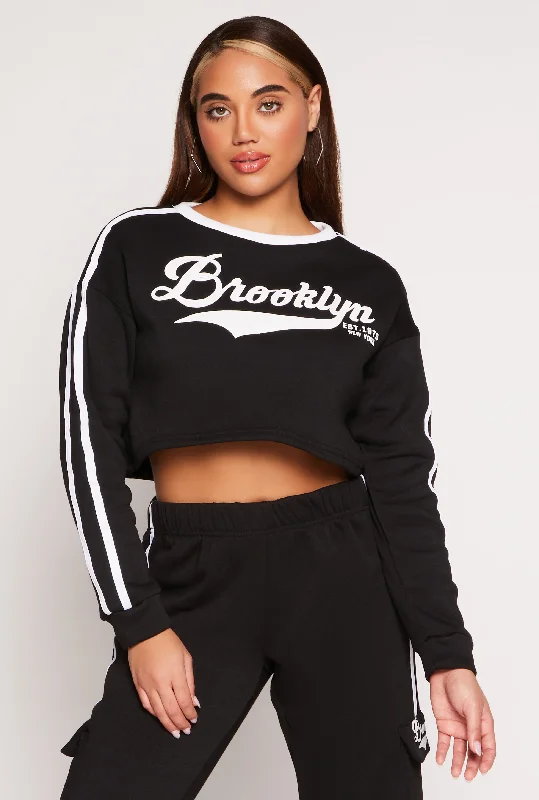 Brooklyn Varsity Stripe Cropped Sweatshirt