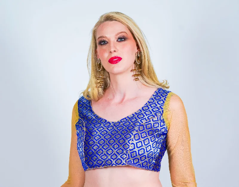 Brocade Blue Silk Crop Top