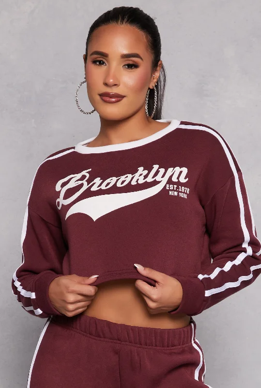 Brooklyn Varsity Stripe Cropped Sweatshirt