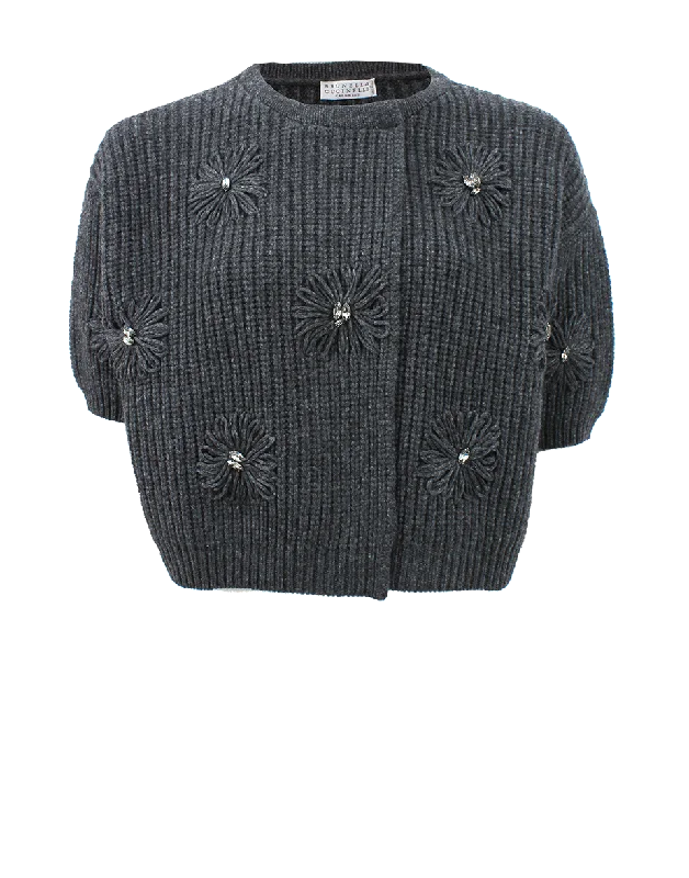 Cashmere Cardigan With Swarovski Flowers