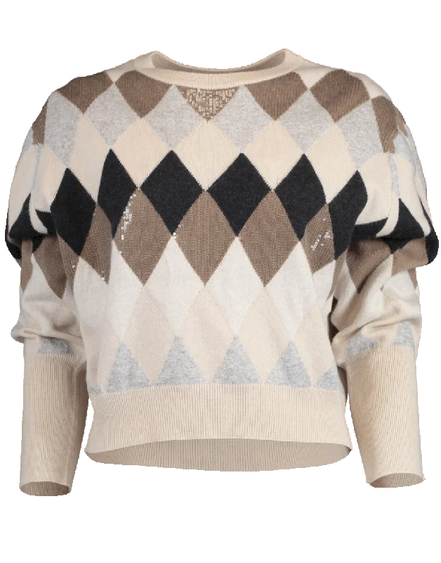 Cropped Argyle Pullover Sweater