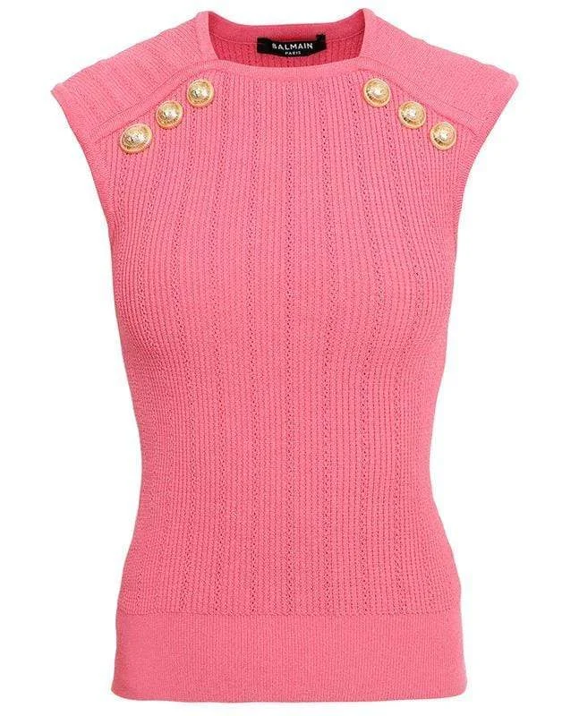 Cropped Button Detail Knit Top