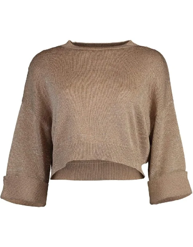 Cuff Sleeve Cropped Crewneck Knit