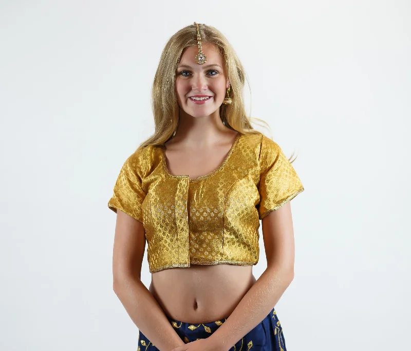 Formal Silk Brocade Dark Royal Gold Crop Top