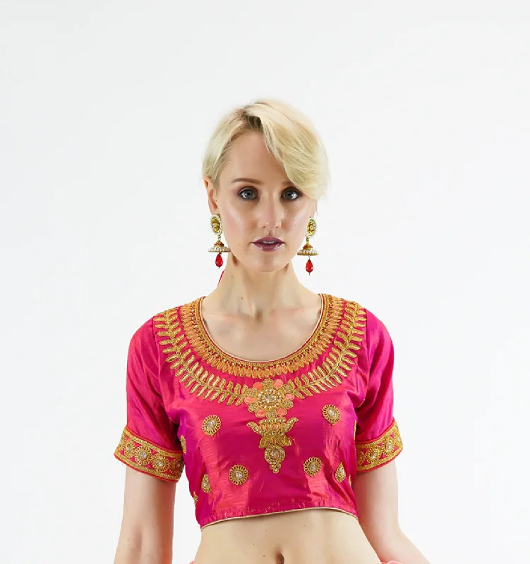 Formal Silk Embroidered Cerise Pink Crop Top