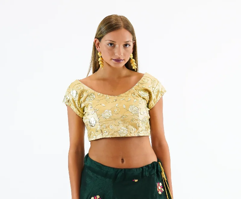 Formal Silk Gotta Patti Work Blonde Yellow Crop Top