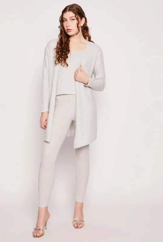 Brushed Ribbed Knit Long Cardigan