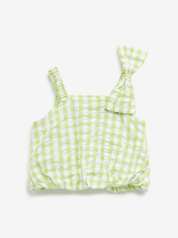 HOP Kids Lime Checkered Design Cotton Crop Top