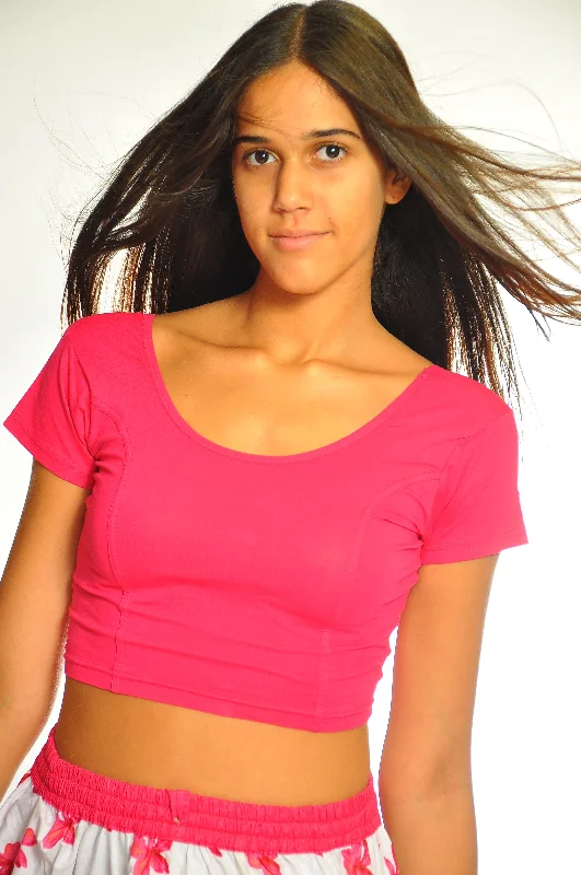 Elegant Plain Cotton Cerise Pink Crop Top