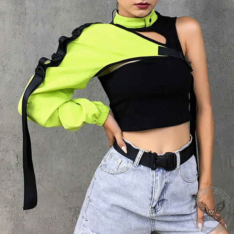 Oblique Shoulder Polyester Crop Top