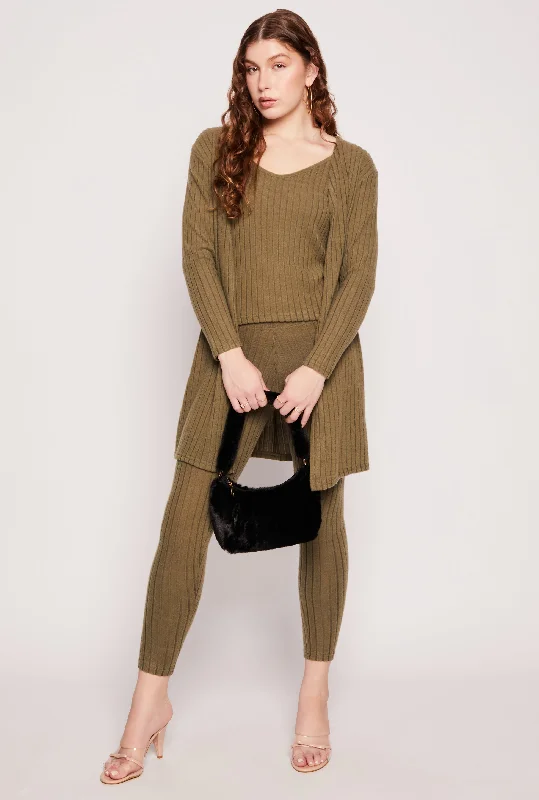 Brushed Ribbed Knit Long Cardigan