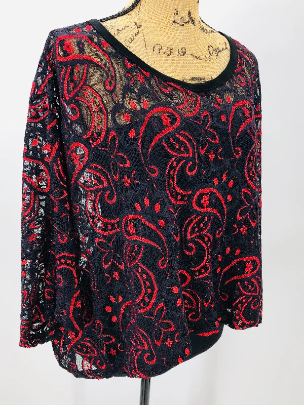 Red/Navy Paisley Crop Blouse