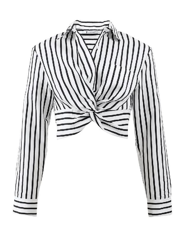 Striped Twist Front Crop Shirt