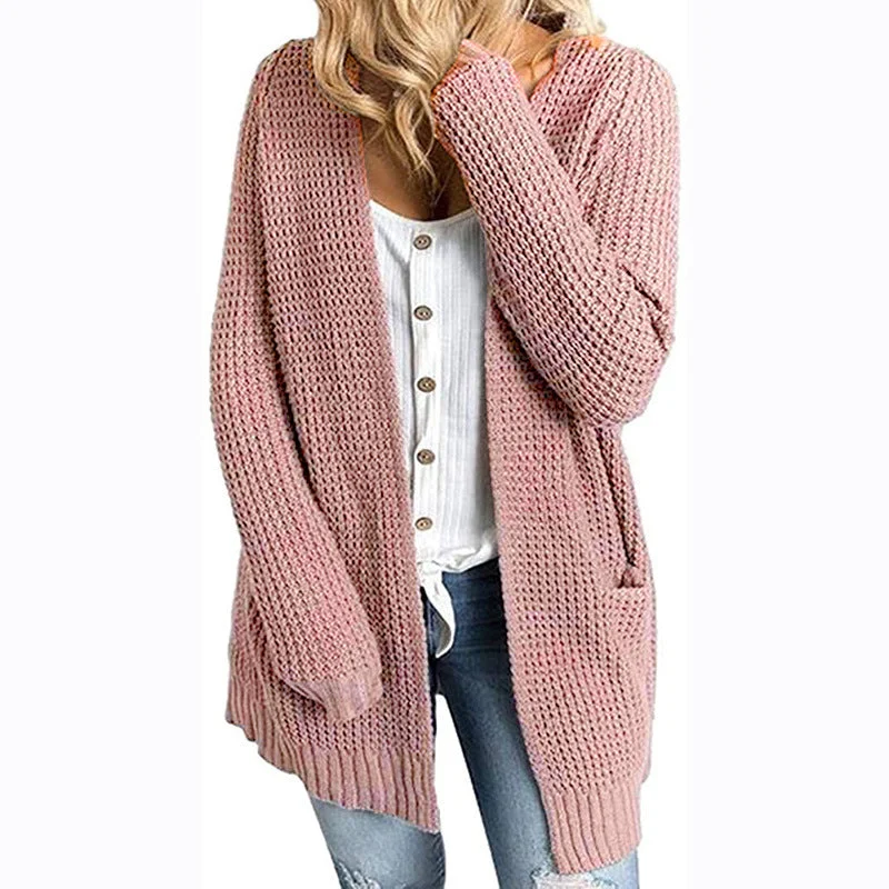 Cardigans Kniting Plain Pockets Long Sleeves for Women