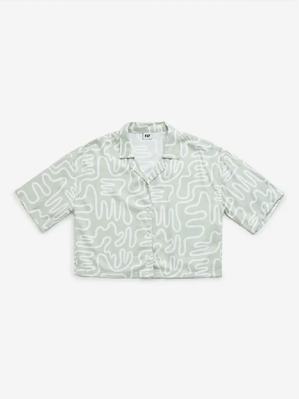 Y&F Kids Sage Abstract Print Cropped Shirt