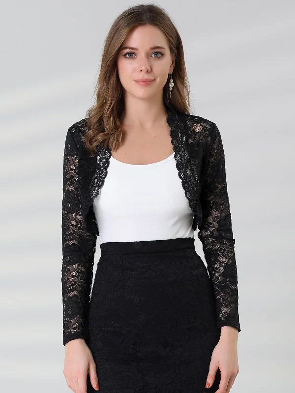 Elegant Sheer Floral Lace Cropped Bolero Shrugs