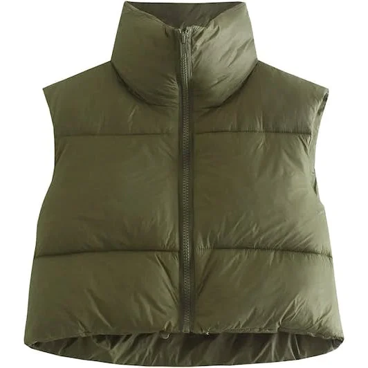 Women's Winter Crop Vest Lightweight Sleeveless Warm Outerwear Puffer Vest Padded Gilet